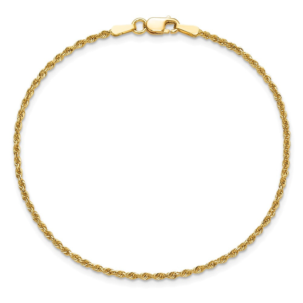 10K Yellow Gold 1.5mm Diamond-cut Rope Chain Anklet Bracelet 7"-10" - Product Photo