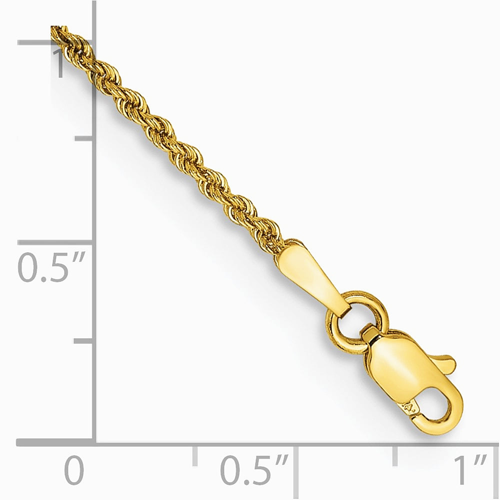 10K Yellow Gold 1.5mm Solid Rope Chain Anklet Bracelet 7"-10" - Product Photo