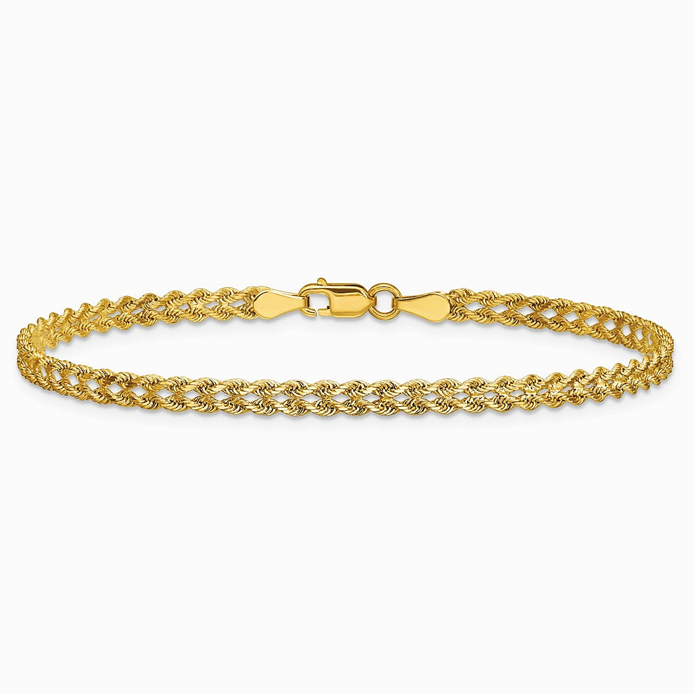 10K Yellow Gold 3.0mm Wide Double Strand Rope Bracelet - Product Photo