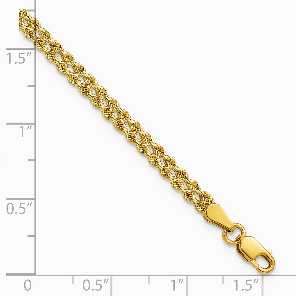 10K Yellow Gold 3.0mm Wide Double Strand Rope Bracelet - Product Photo