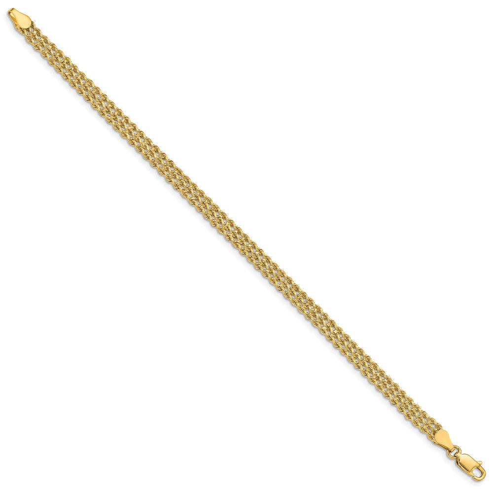 10K Yellow Gold 4.5mm Wide Triple Strand Rope Bracelet - Product Photo