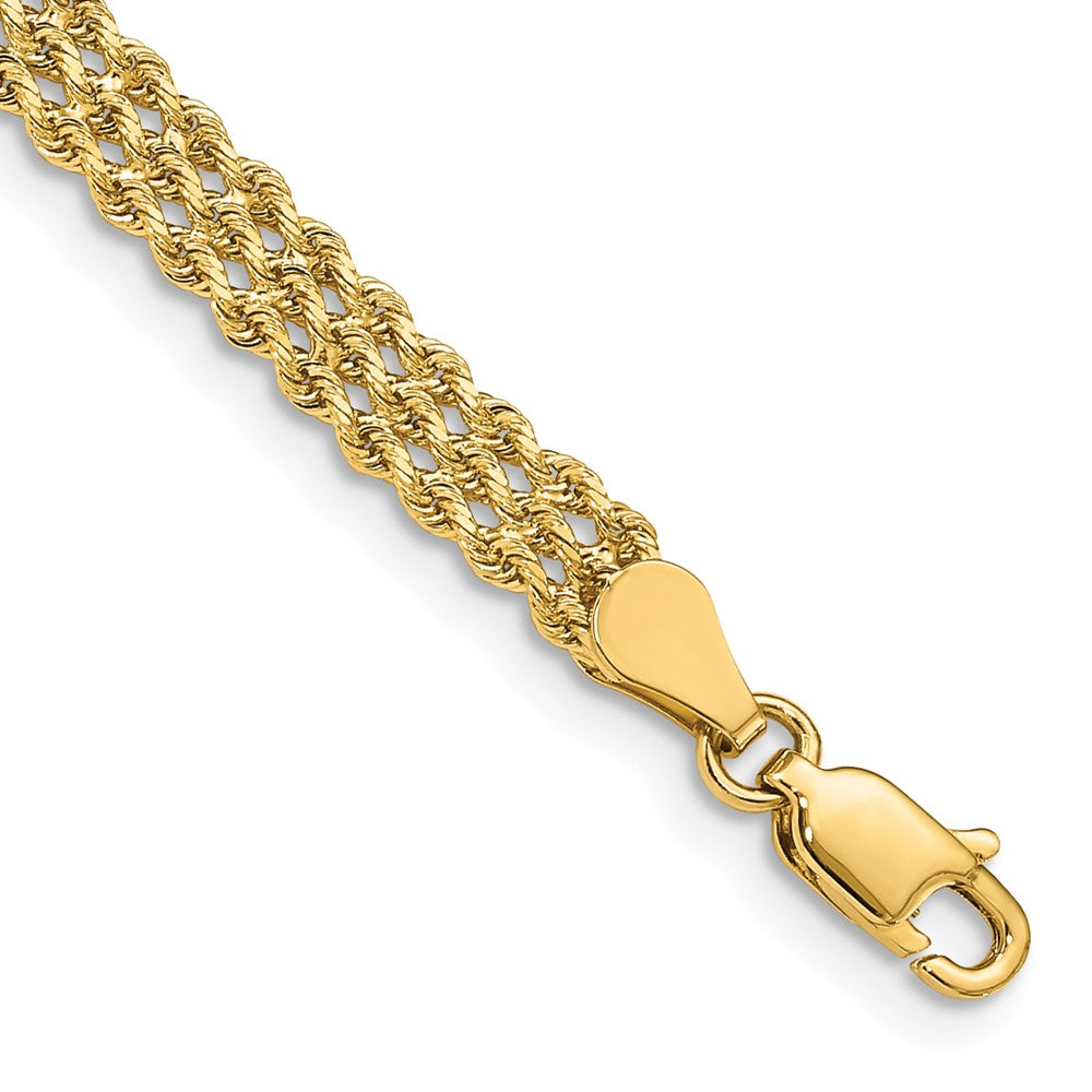 10K Yellow Gold 4.5mm Wide Triple Strand Rope Bracelet - Product Photo