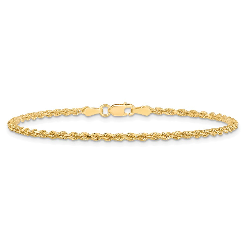 10K Yellow Gold 2mm Diamond-cut Rope Chain Anklet Bracelet 7"-10" - Product Photo