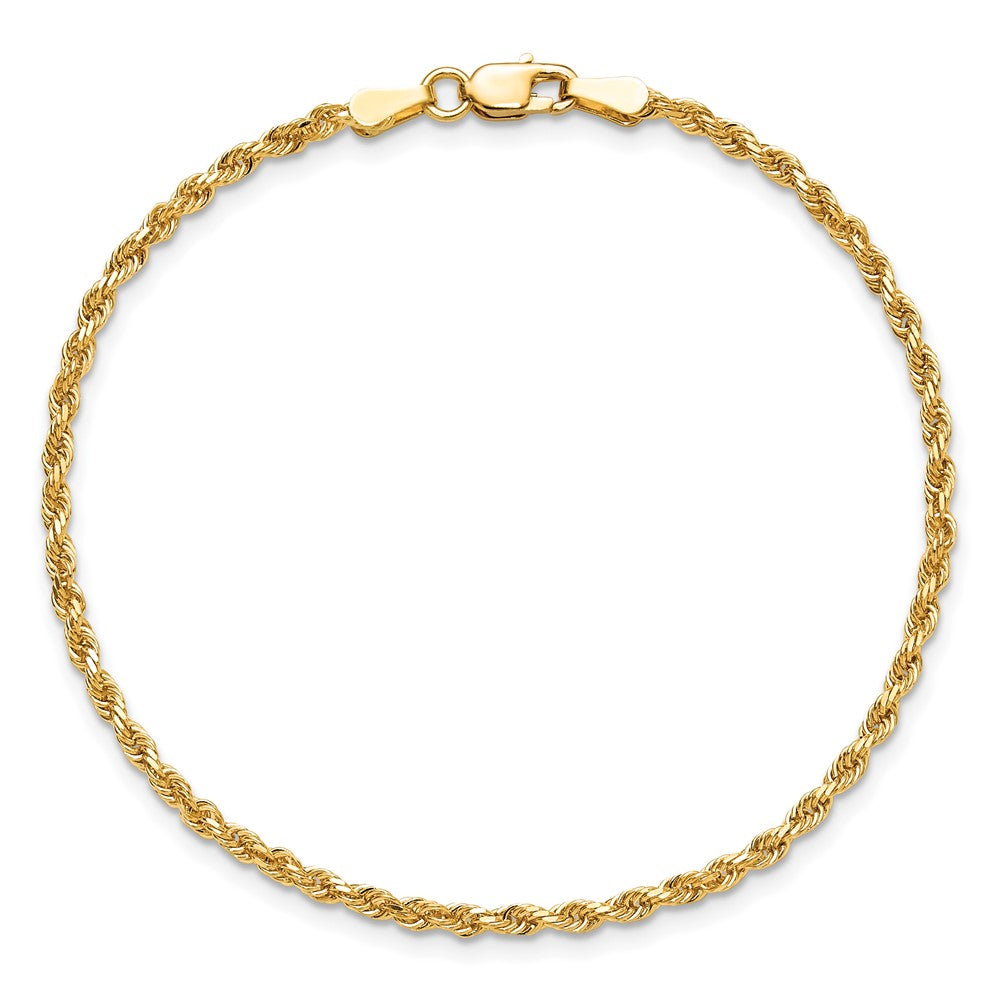 10K Yellow Gold 2mm Diamond-cut Rope Chain Anklet Bracelet 7"-10" - Product Photo