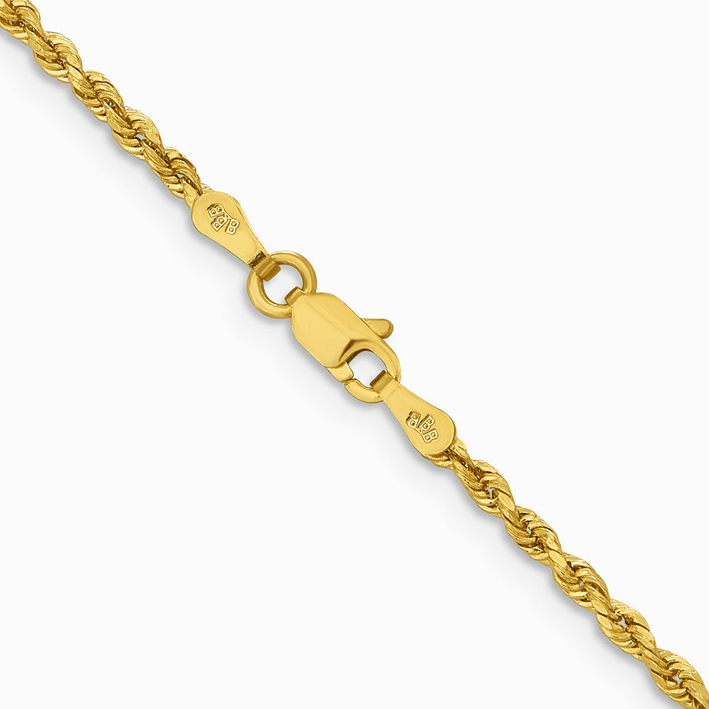 10K Yellow Gold 2mm Lightweight D/C Rope w/ Lobster Clasp Chain Necklace 16"-24" - Product Photo
