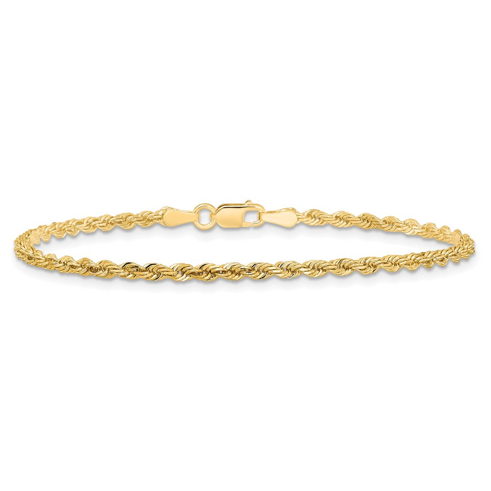 10K Yellow Gold 2.25mm Diamond-cut Rope Chain Anklet Bracelet 7"-10" - Product Photo