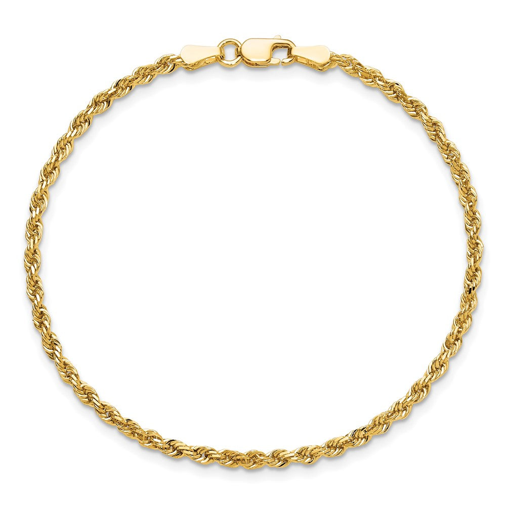 10K Yellow Gold 2.25mm Diamond-cut Rope Chain Anklet Bracelet 7"-10" - Product Photo