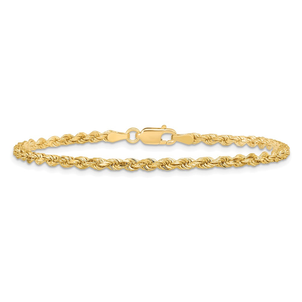 10K Yellow Gold 2.75mm Diamond-cut Rope Chain Bracelet 7"-9" - Product Photo