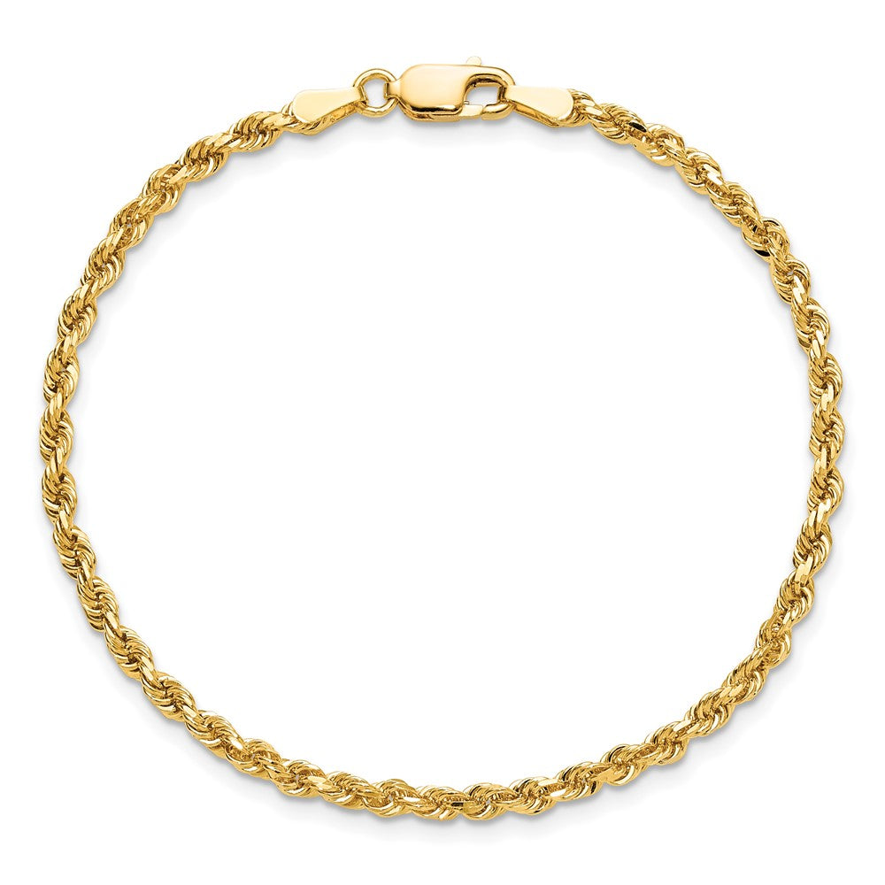 10K Yellow Gold 2.75mm Diamond-cut Rope Chain Bracelet 7"-9" - Product Photo