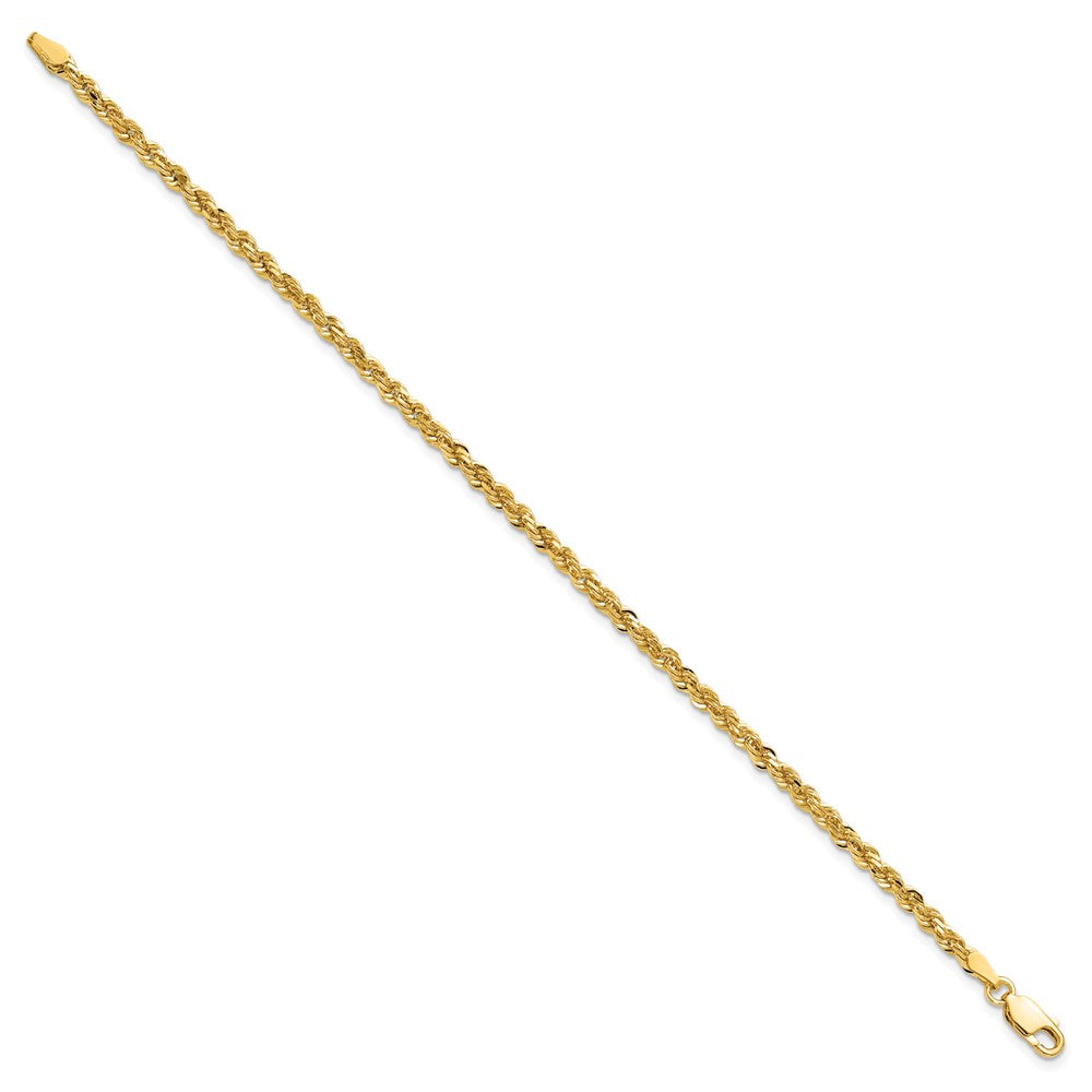 10K Yellow Gold 3mm Diamond-cut Rope Chain Bracelet 7"-9" - Product Photo