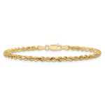 10K Yellow Gold 3mm Diamond-cut Rope Chain Bracelet 7"-9" - Product Photo