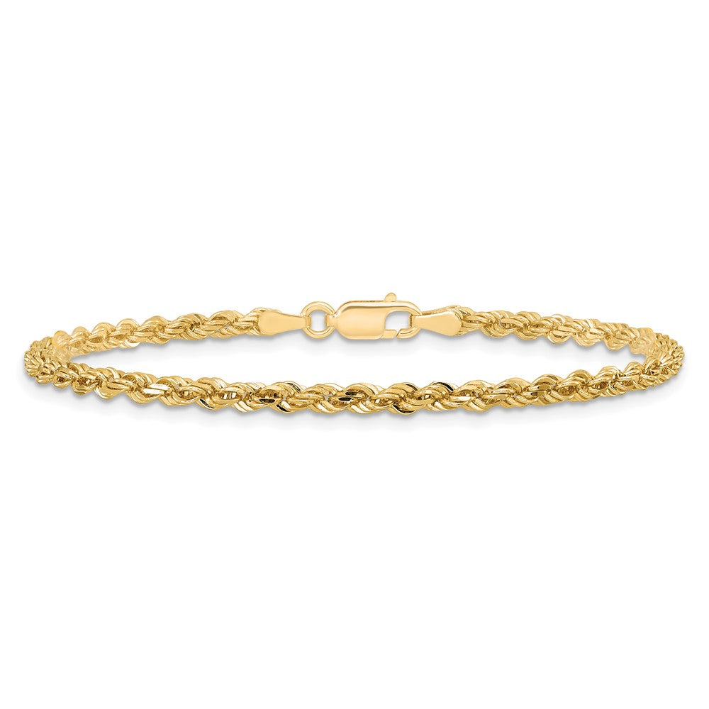 10K Yellow Gold 3mm Diamond-cut Rope Chain Bracelet 7"-9" - Product Photo