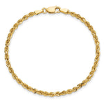 10K Yellow Gold 3mm Diamond-cut Rope Chain Bracelet 7"-9" - Product Photo