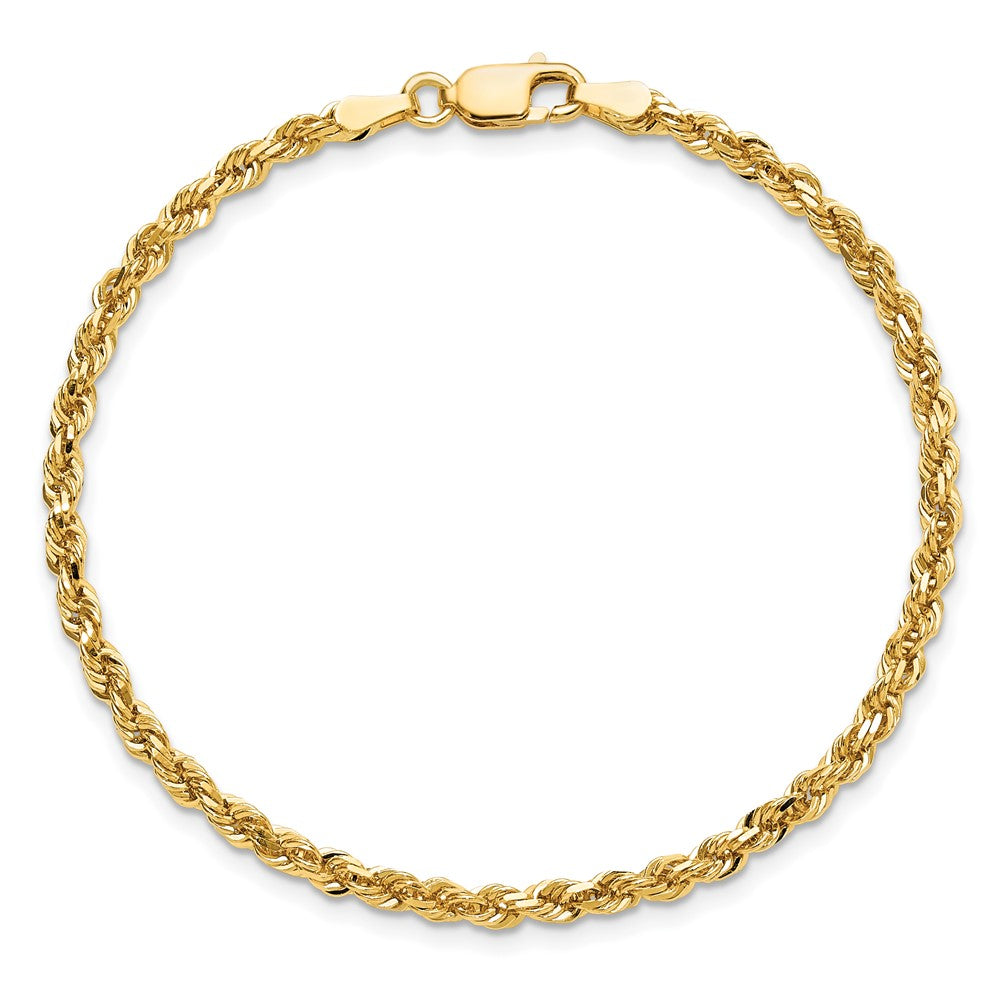10K Yellow Gold 3mm Diamond-cut Rope Chain Bracelet 7"-9" - Product Photo