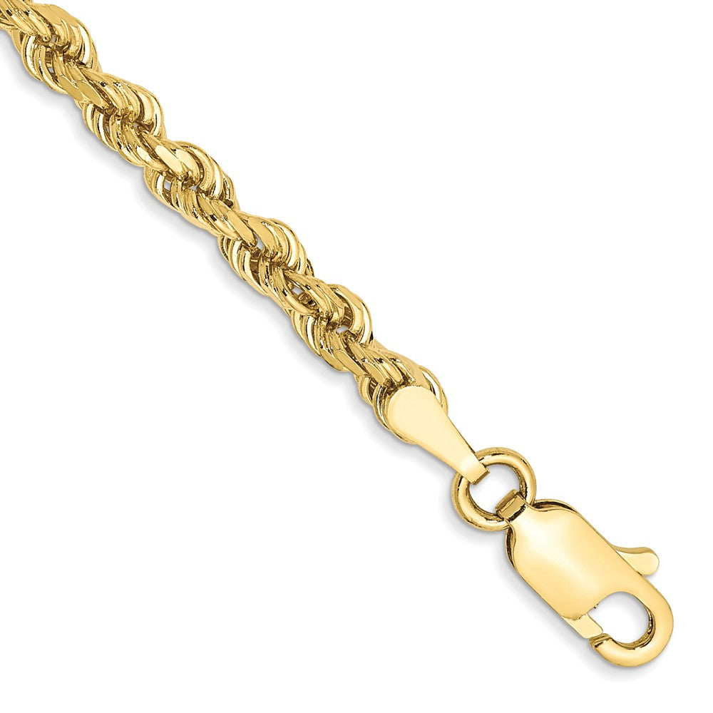 10K Yellow Gold 3mm Diamond-cut Rope Chain Bracelet 7"-9"