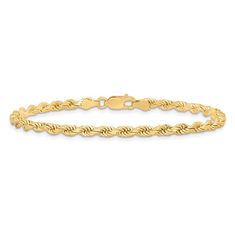 10K Yellow Gold 3.5mm Diamond-cut Rope Chain Bracelet 8"-9" - Product Photo
