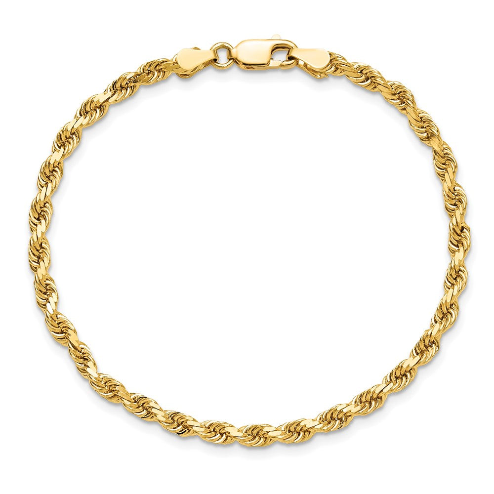 10K Yellow Gold 3.5mm Diamond-cut Rope Chain Bracelet 8"-9" - Product Photo