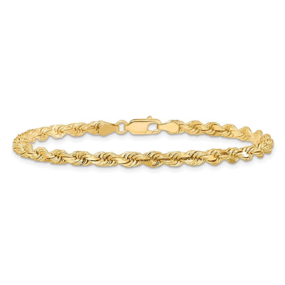 10K Yellow Gold 4mm Diamond-cut Rope Chain Bracelet 7"-9" - Product Photo