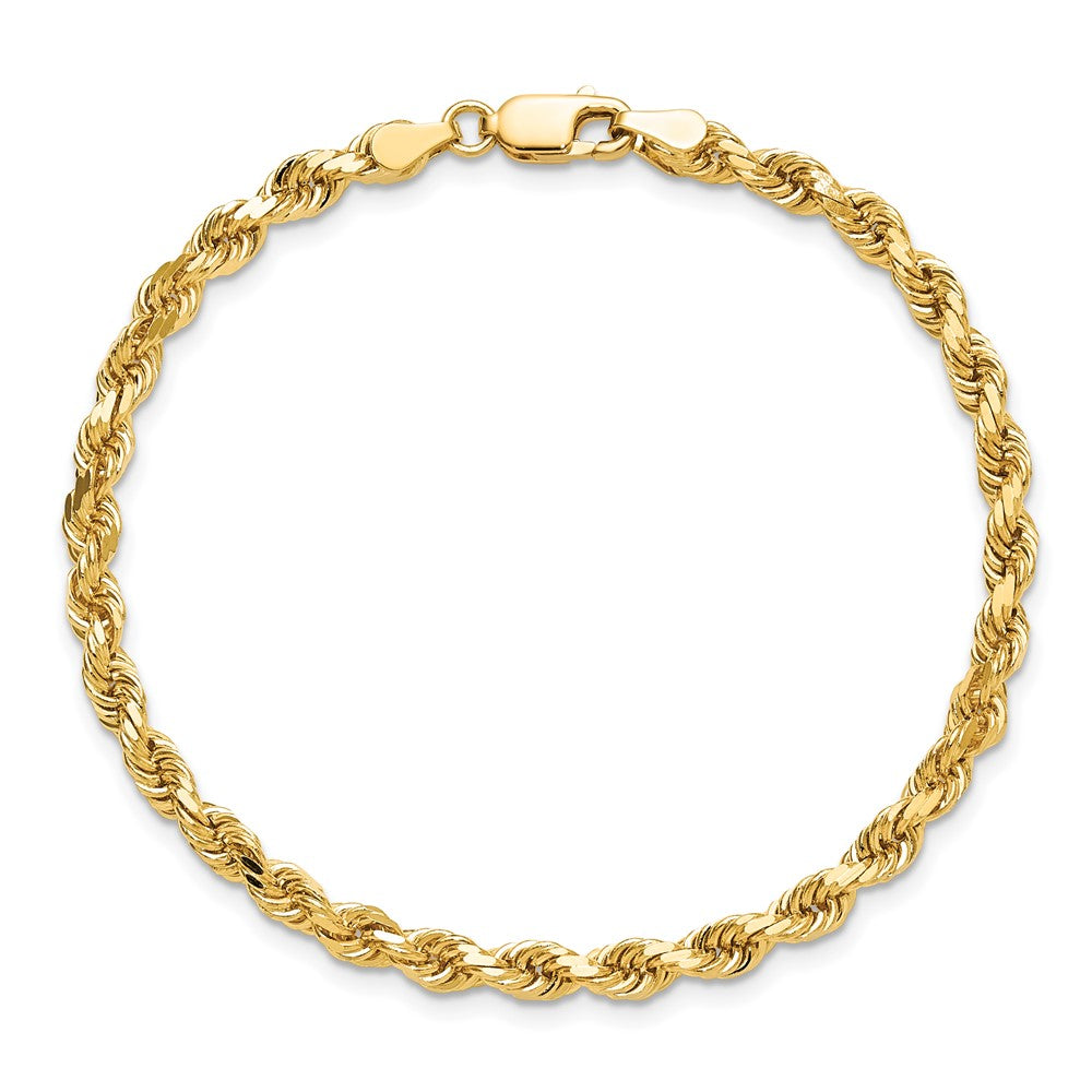 10K Yellow Gold 4mm Diamond-cut Rope Chain Bracelet 7"-9" - Product Photo