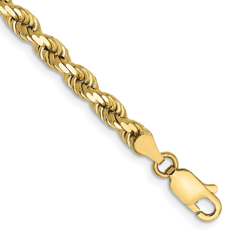 10K Yellow Gold 4mm Diamond-cut Rope Chain Bracelet 7"-9" - Product Photo