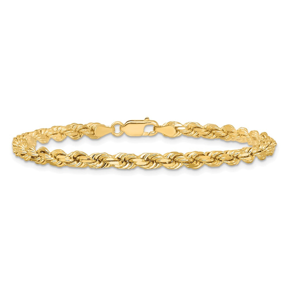 10K Yellow Gold 4.25mm Diamond-cut Rope Chain Bracelet 7"-8" - Product Photo