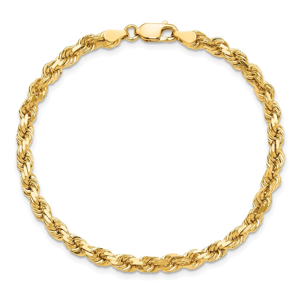 10K Yellow Gold 4.25mm Diamond-cut Rope Chain Bracelet 7"-8" - Product Photo