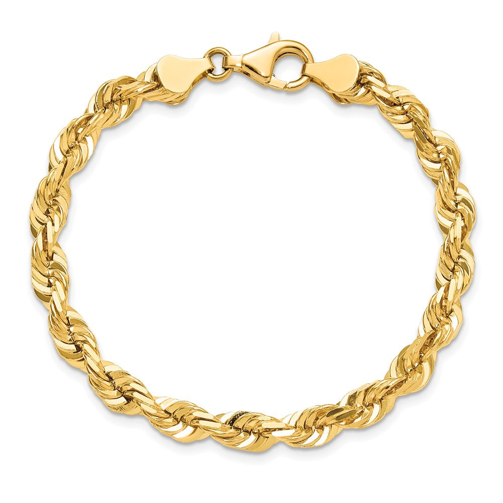 10K Yellow Gold 5.5mm Diamond-cut Rope Chain Bracelet 7"-9" - Product Photo