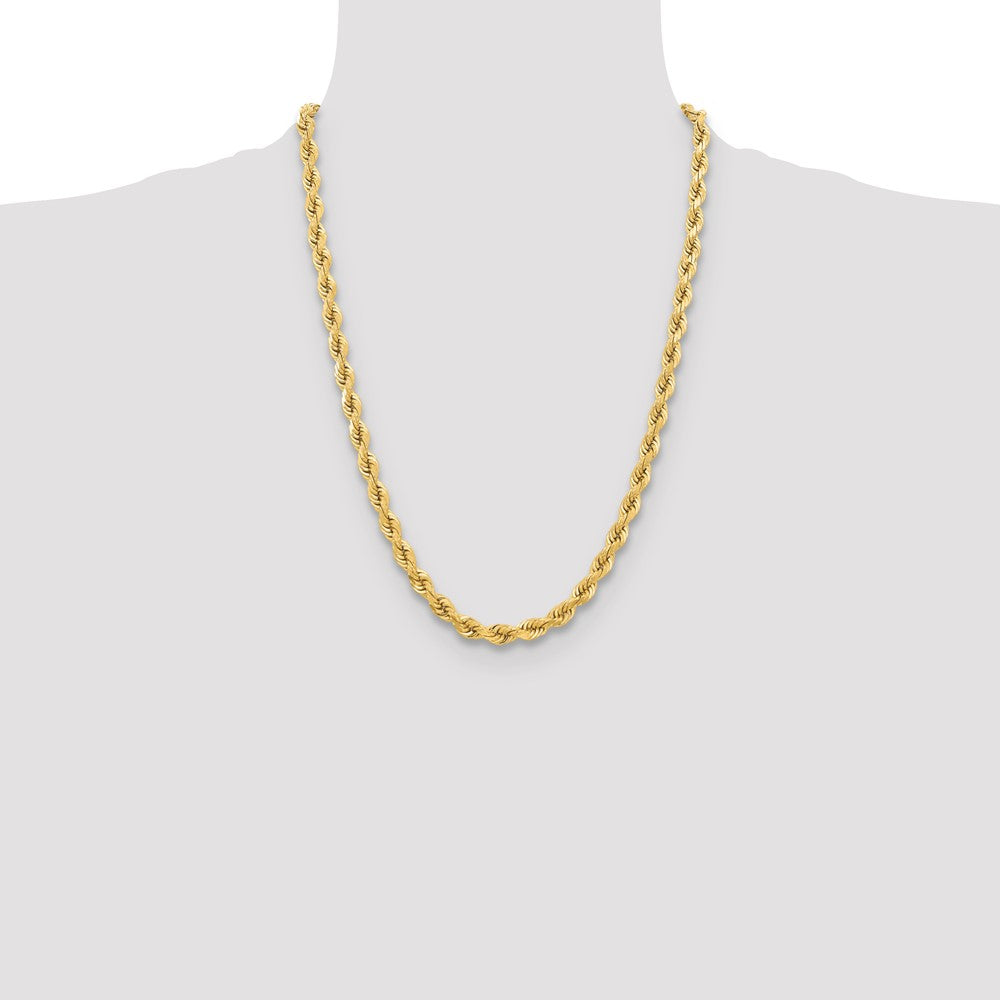 10K Yellow Gold 6.5mm Diamond-cut Rope Chain Necklace 22"-24" - Product Photo