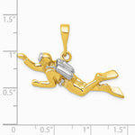 10K / 14K Yellow with Rhodium & Rhodium Polished Open-Backed Scuba Diver Pendant - Product Photo