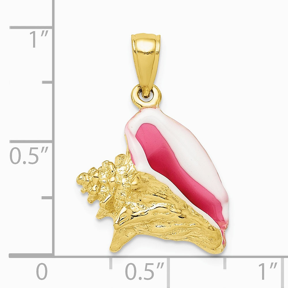 10K / 14K Yellow Gold Pol. 3-Dimensional Pink & White Enameled Conch Shell - Product Photo