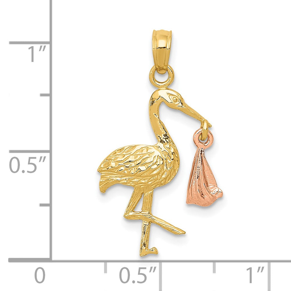 10K / 14K Two-tone Stork with Dangling Baby Charm - Product Photo