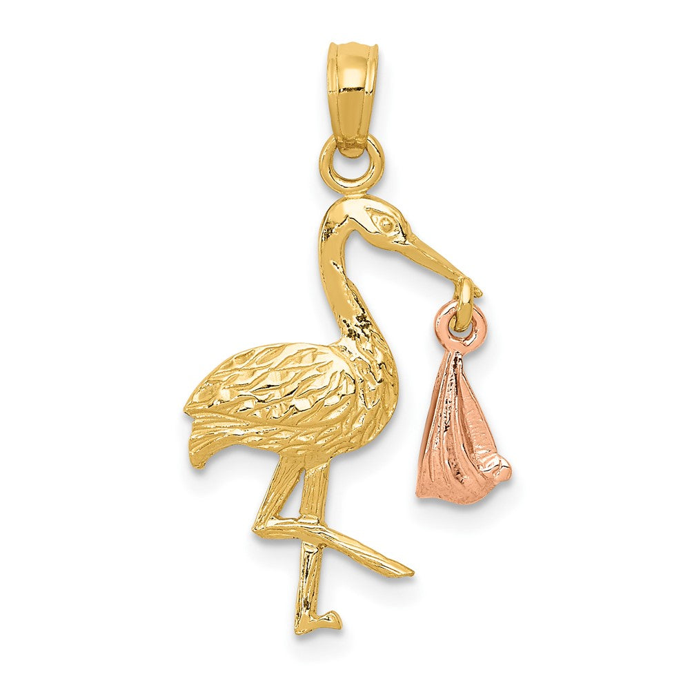 10K / 14K Two-tone Stork with Dangling Baby Charm - Product Photo