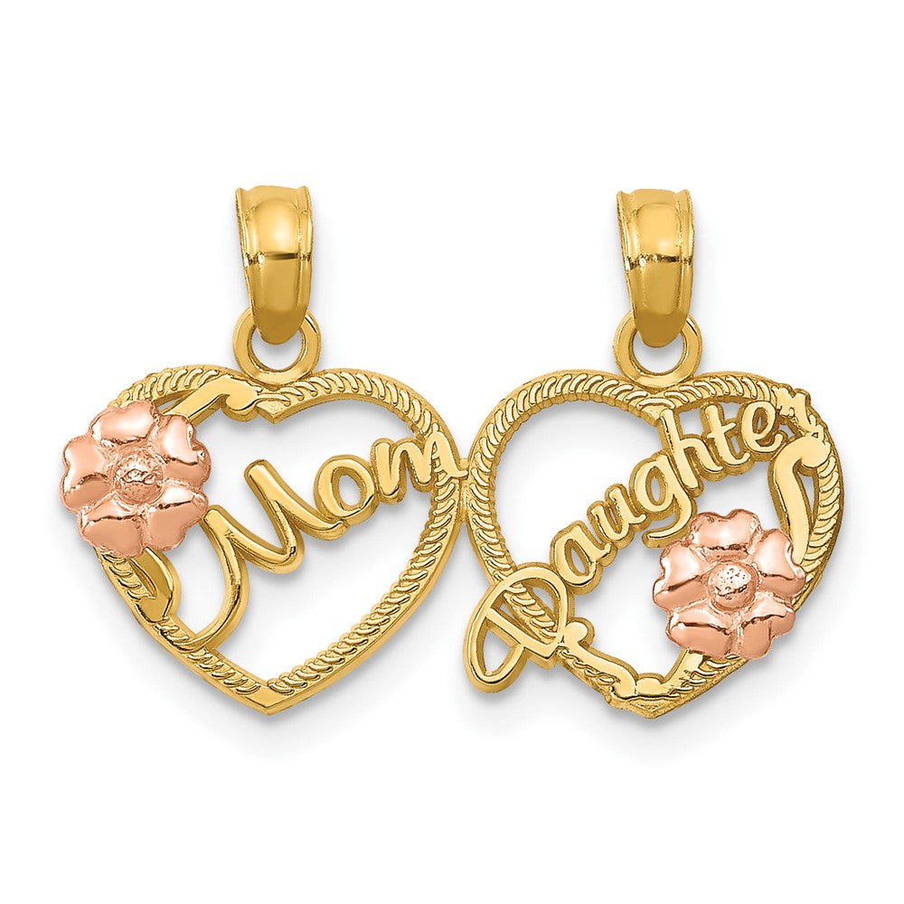 10K / 14K Two-tone MOM - DAUGHTER Break-apart Hearts Pendant