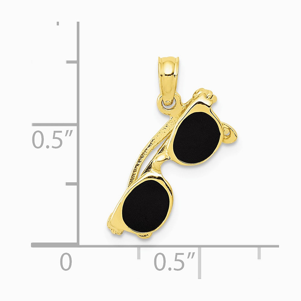 10K / 14K Yellow Gold 3-D Black Enameled Moveable Sunglasses Pendant - Product Photo