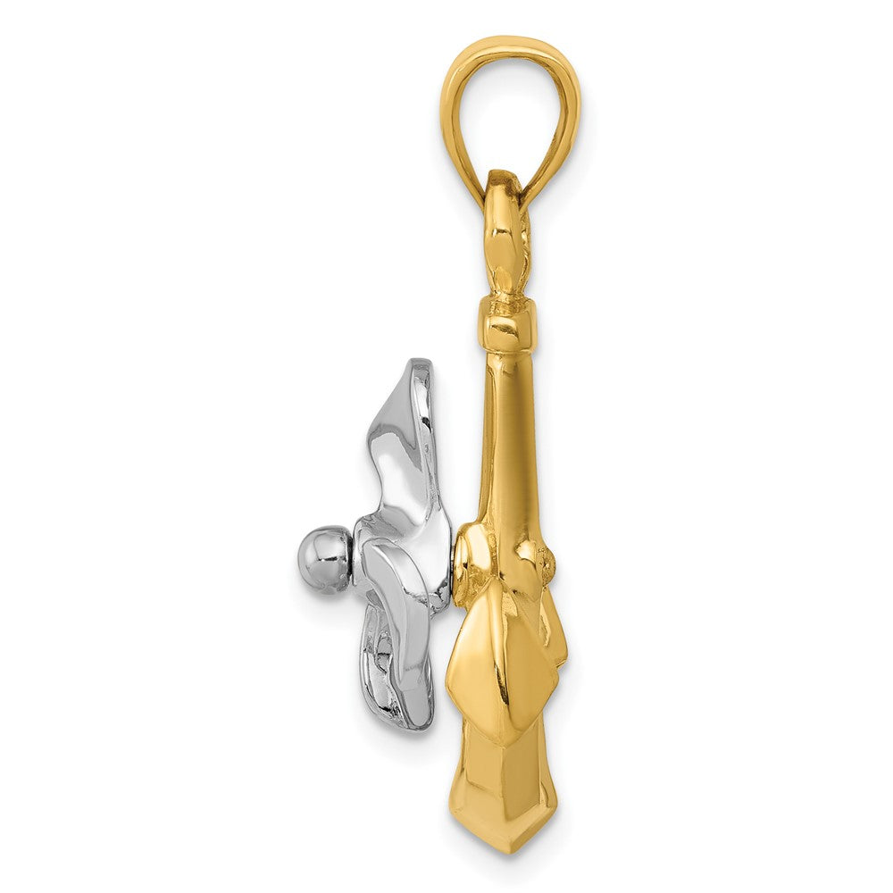 10k Two-tone 3-D Anchor w/Moveable Propeller Pendant - Product Photo