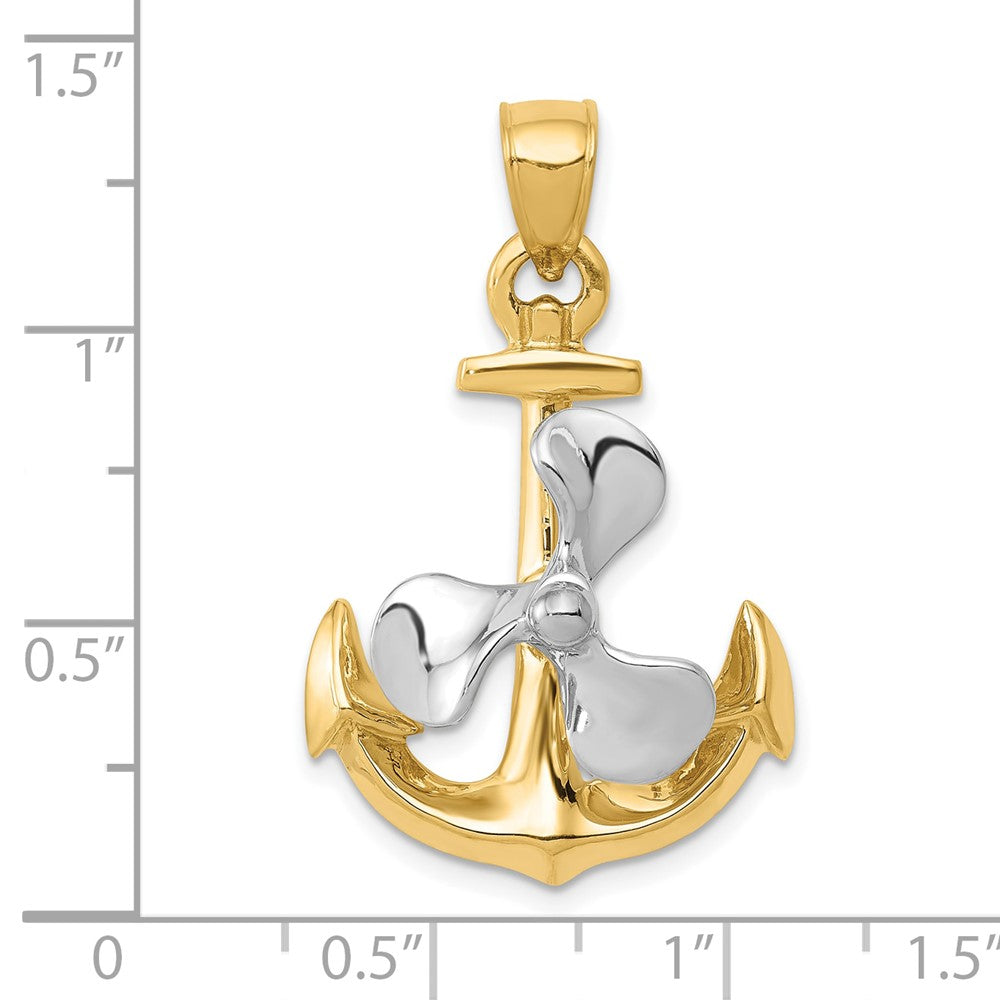10k Two-tone 3-D Anchor w/Moveable Propeller Pendant - Product Photo