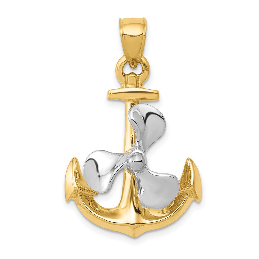 10K / 14K Two-tone 3-D Anchor with Moveable Propeller Pendant