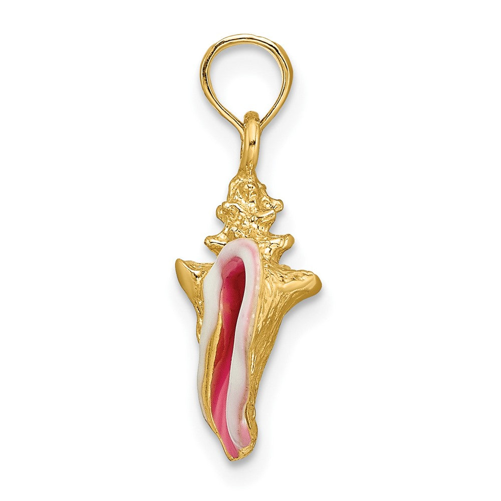 10K / 14K Yellow Gold Enameled 3-D Conch Shell Pendant - Product Photo