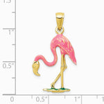 10K / 14K Yellow Gold Enameled 3-D Pink Flamingo Pendant - Product Photo