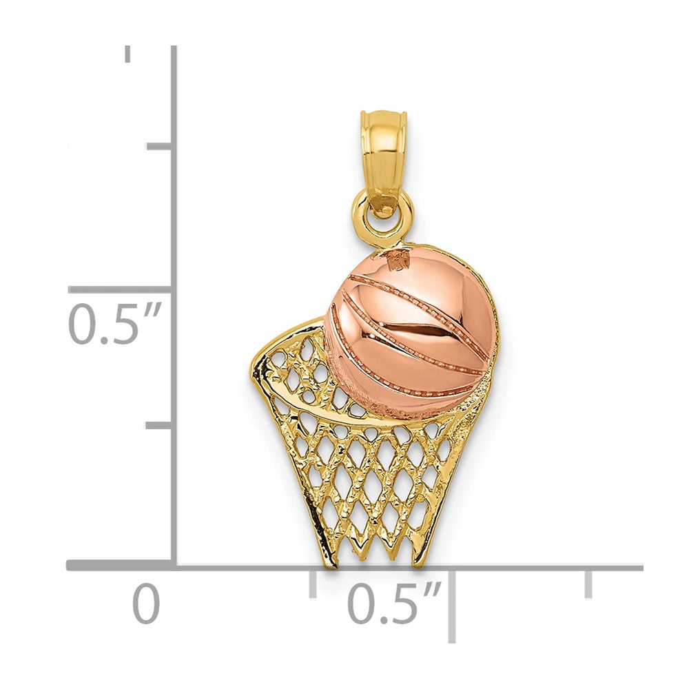 10K / 14K Two-tone Basketball Hoop with Ball Pendant - Product Photo