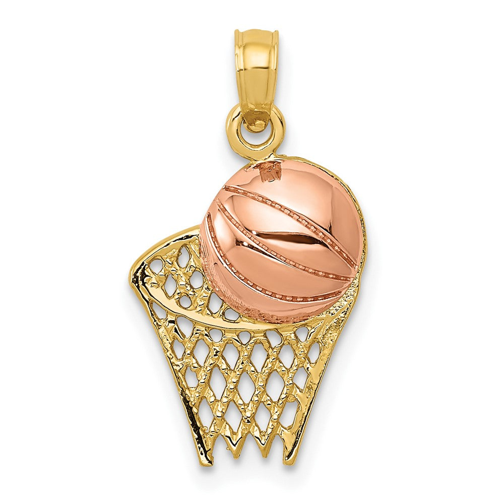 10K / 14K Two-tone Basketball Hoop with Ball Pendant - Product Photo