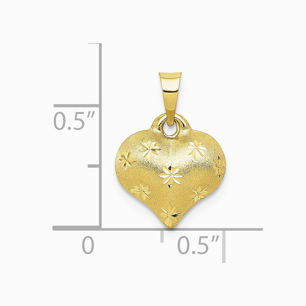 10K / 14K Yellow Gold Polished & Satin Diamond-Cut 3-D Puffed Heart Pendant - Product Photo