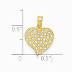 10K / 14K Yellow Gold Polished Basket Weave Pattern Heart Pendant - Product Photo