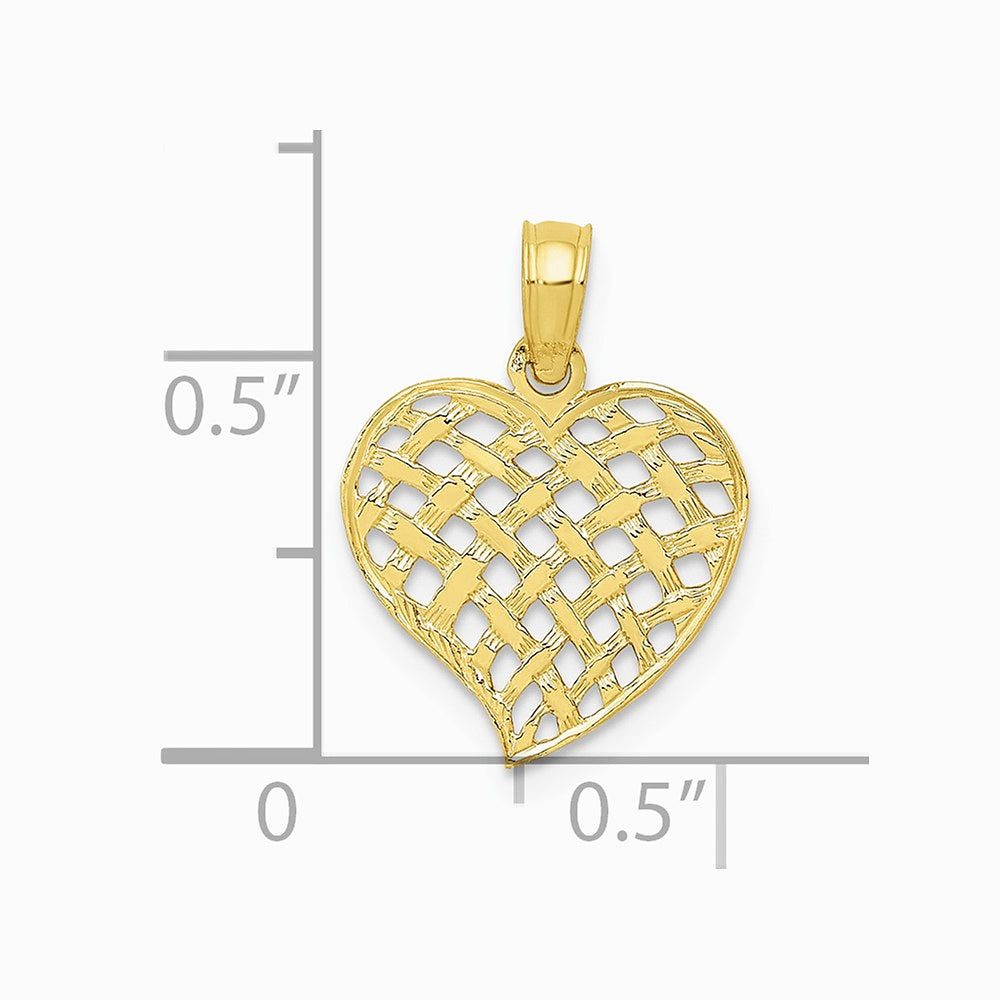 10K / 14K Yellow Gold Polished Basket Weave Pattern Heart Pendant - Product Photo