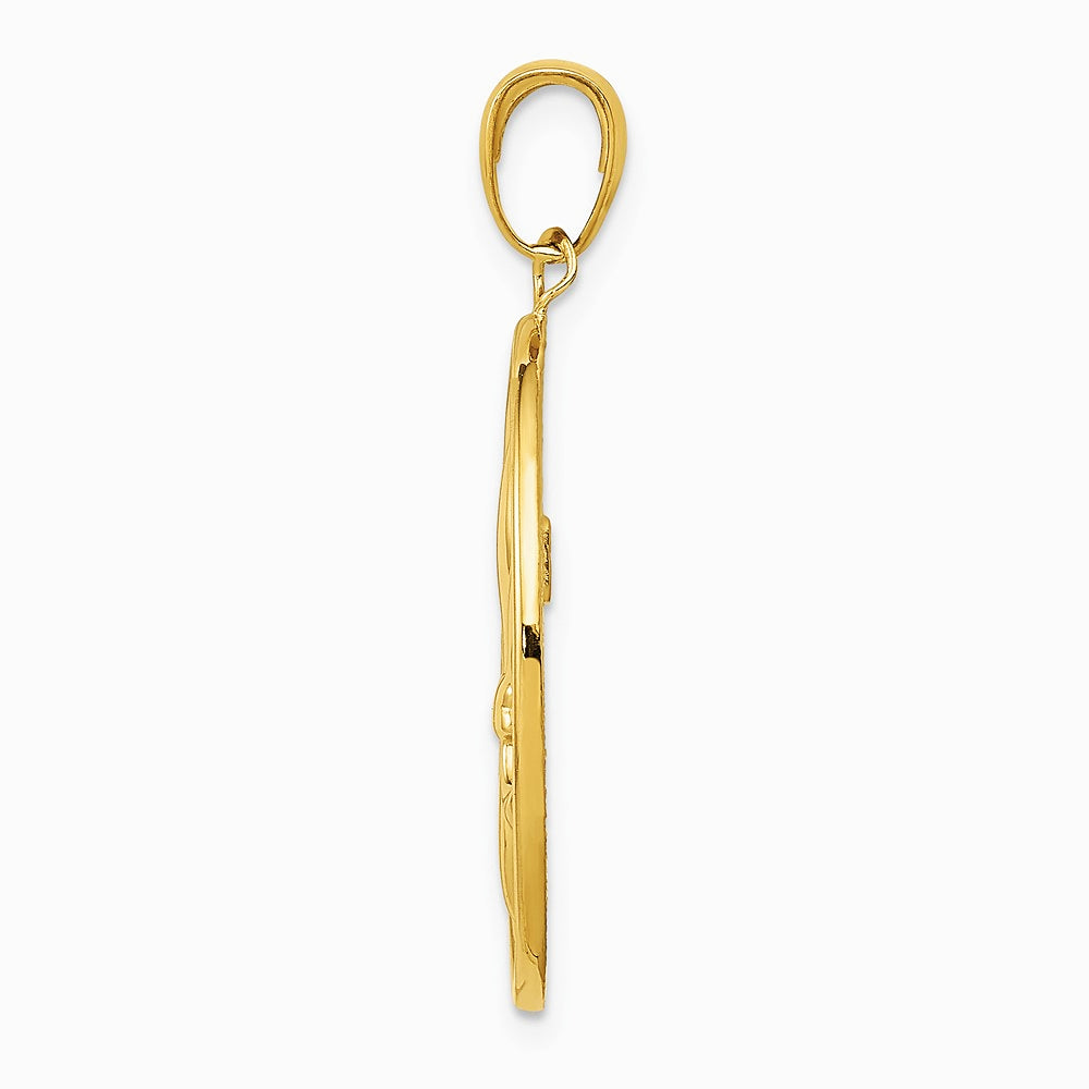 10K / 14K Yellow Gold Fleur-De-Lis on Oval Disk Pendant - Product Photo