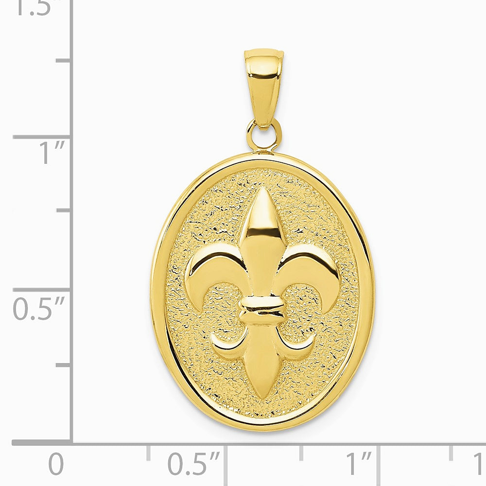 10K / 14K Yellow Gold Fleur-De-Lis on Oval Disk Pendant - Product Photo