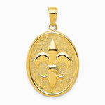 10K / 14K Yellow Gold Fleur-De-Lis on Oval Disk Pendant - Product Photo