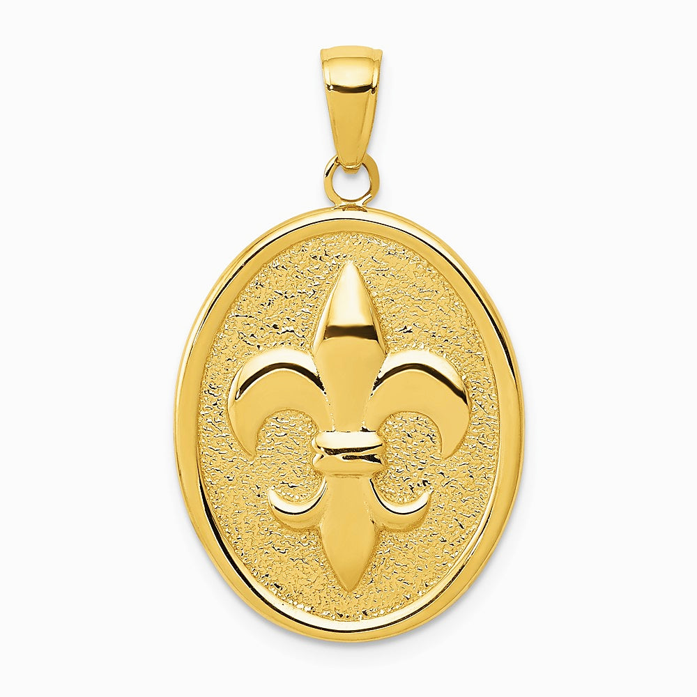 10K / 14K Yellow Gold Fleur-De-Lis on Oval Disk Pendant - Product Photo