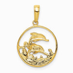 10K / 14K Yellow Gold Double Dolphin Circle Pendant - Product Photo