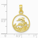 10K / 14K Yellow Gold Double Dolphin Circle Pendant - Product Photo